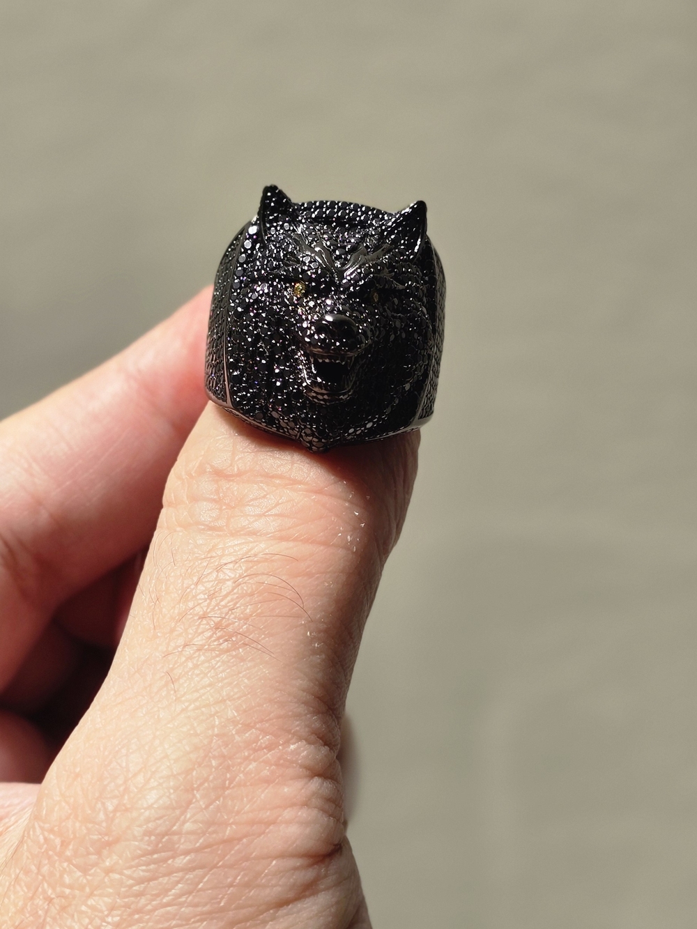Neve Jewelry Sterling Silver 925 Moissanite Pave Black Wolf Head Luxury Ring - Picture 5 of 9